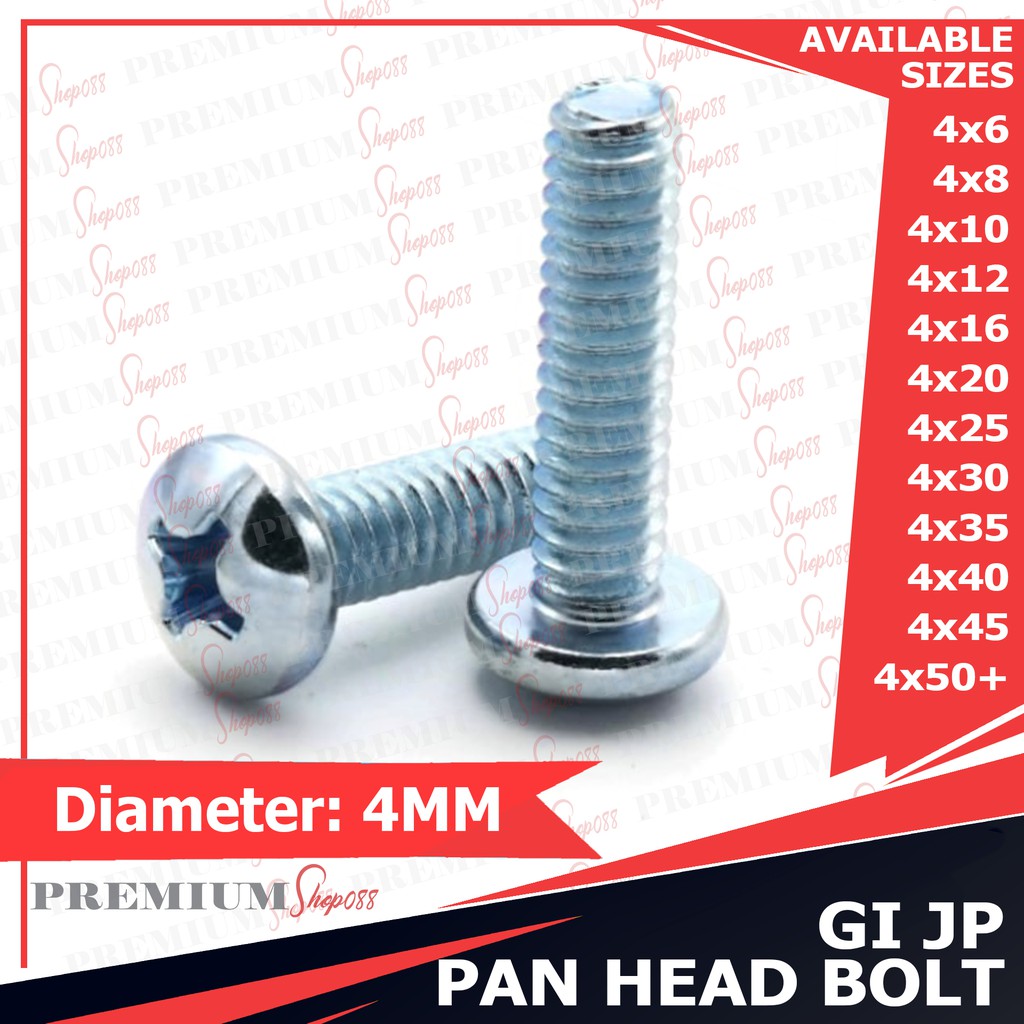 Pcs M Mm Machine Pan Head Bolt Jp Phillips Screw Washer Ordinary Gi Zinc Plated Galva Iron