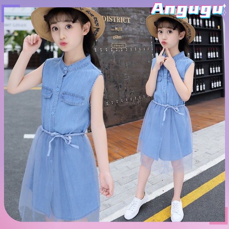 Angugu Girls Denim Sleeveless Dress 2022 Summer Outfit 3 To 4 To 5 To 6