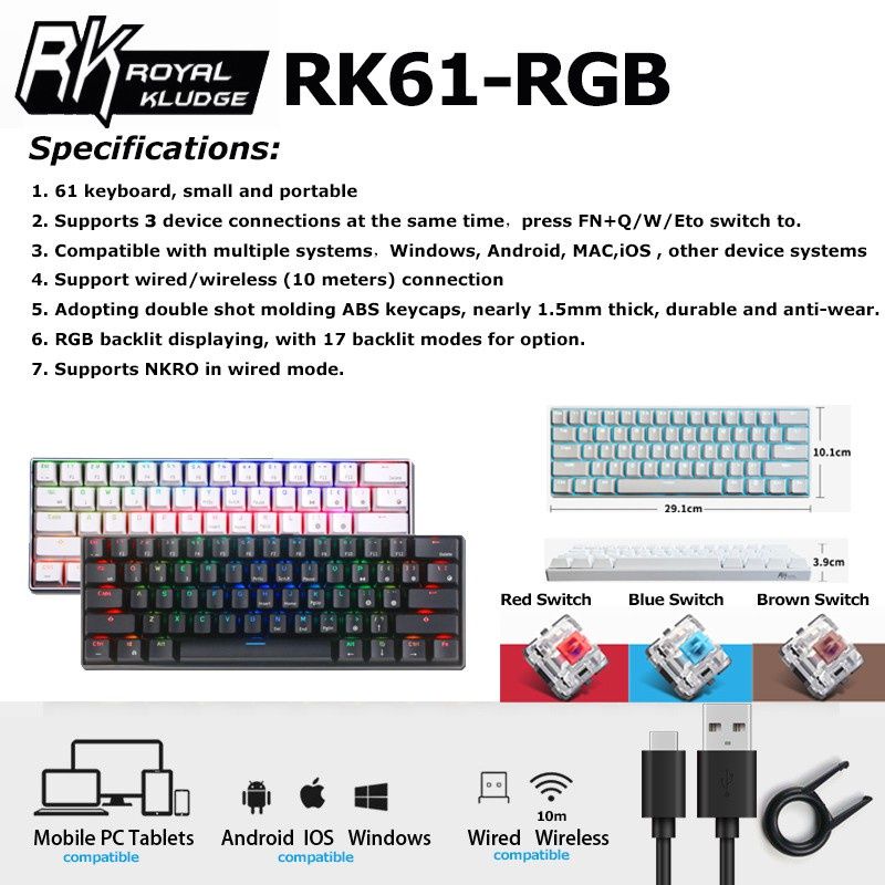 Royal Kludge Rk61 Brown Switches Hot Swap Shopee Philippines