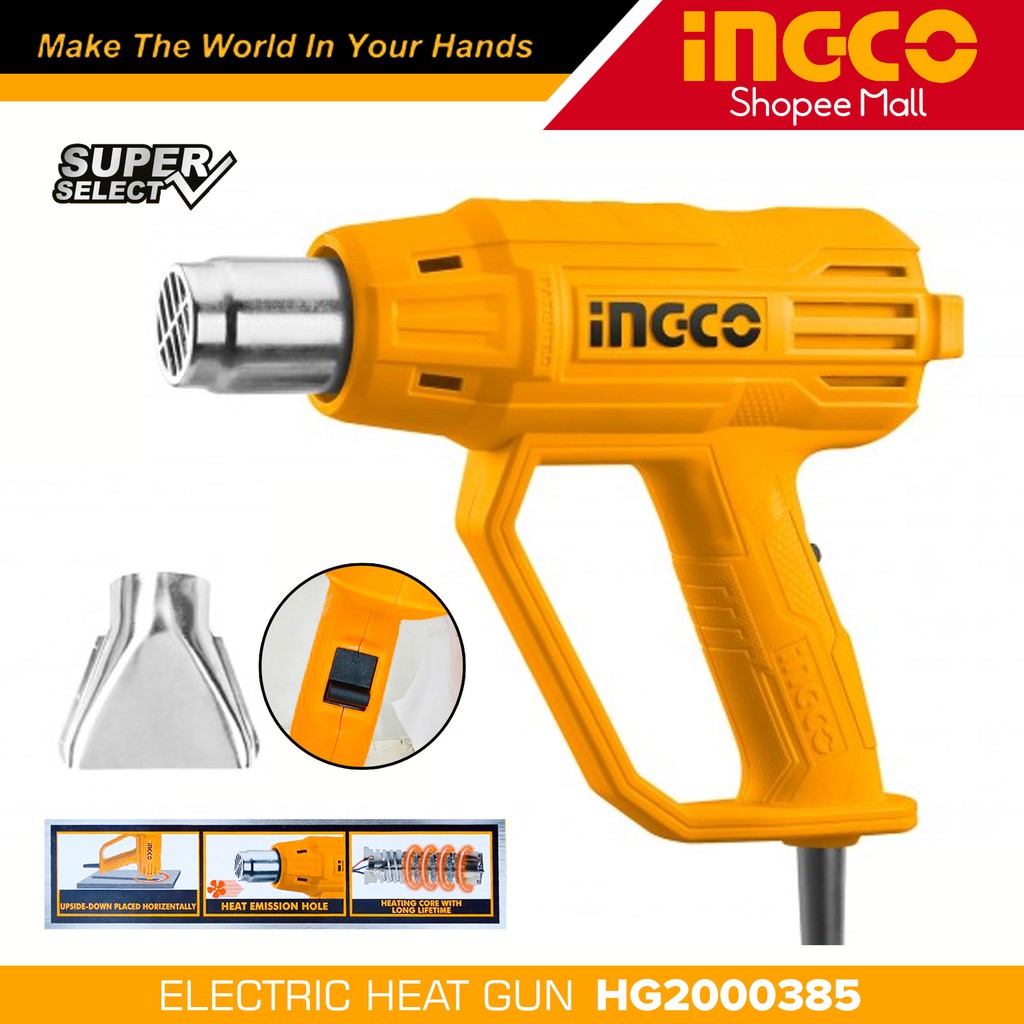 Ingco 2000W Electric Heat Gun Plastic Sealer with Nozzle HG2000385
