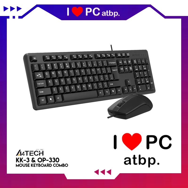 A4Tech Keyboard and Mouse Combo (KK3330 Keyboard Multimedia Keys, OP