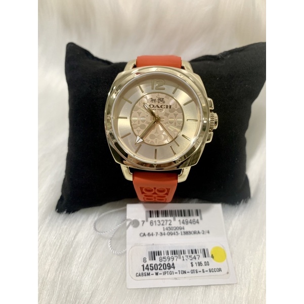 Coach Boyfriend Gold Dial Orange Silicone Strap Ladies Watch