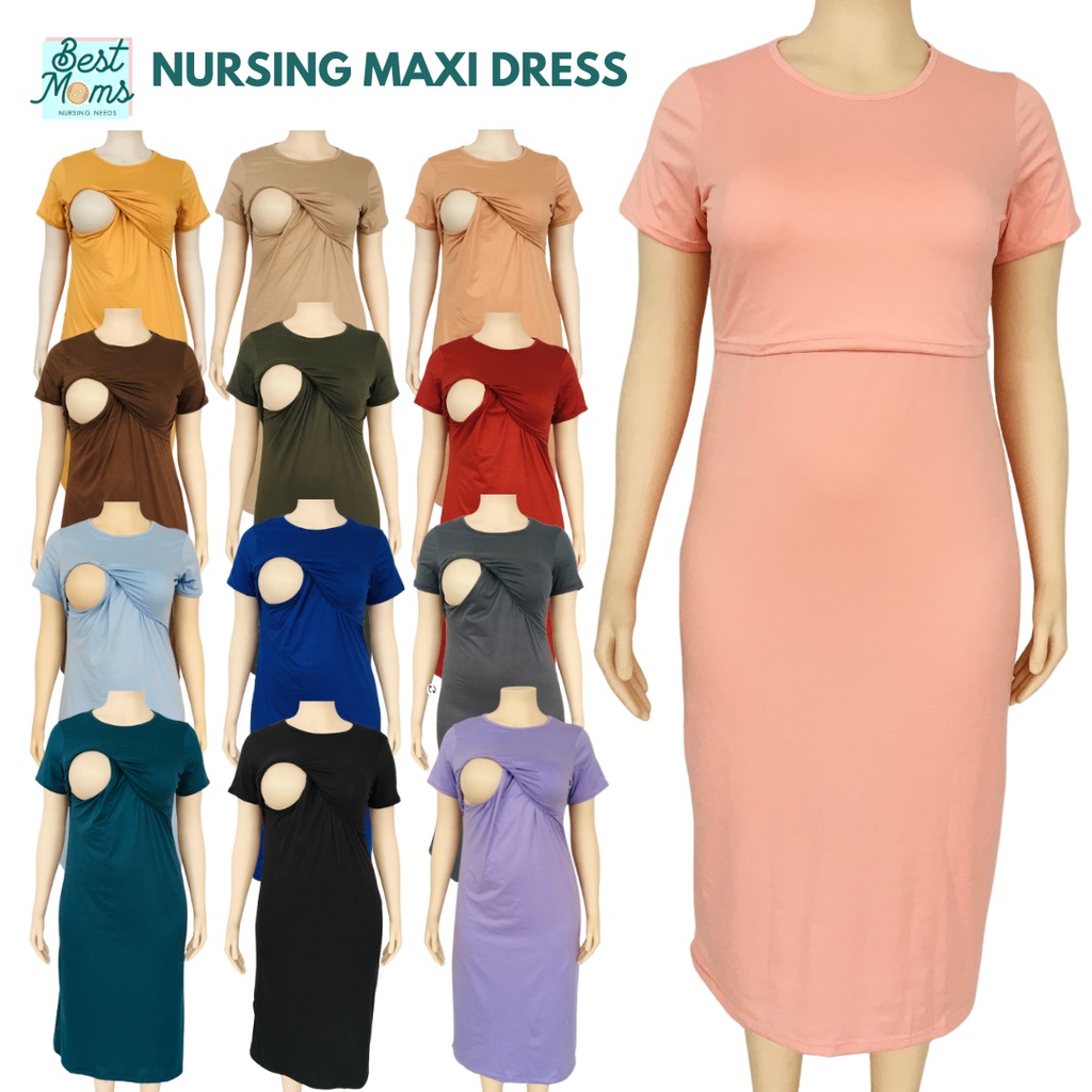 BEST MOMS Maternity Breastfeeding MAXI DRESS PLUS SIZE cotton plain dress fits up to 3XL Shopee Philippines