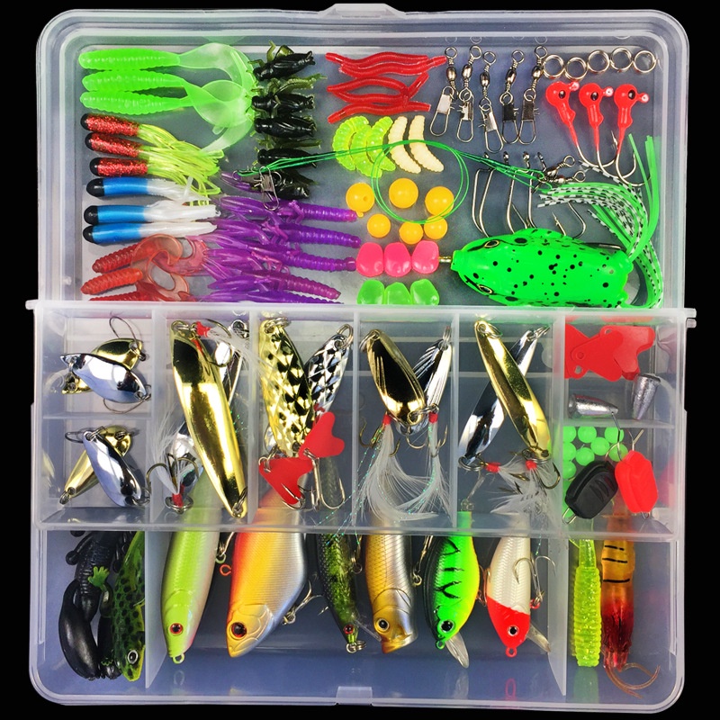 106 Pcs Fishing Lures Set Hard Soft Fishing Bait Mixed Lure Accessories  Sets Freshwater Saltwater Bait for Fishing