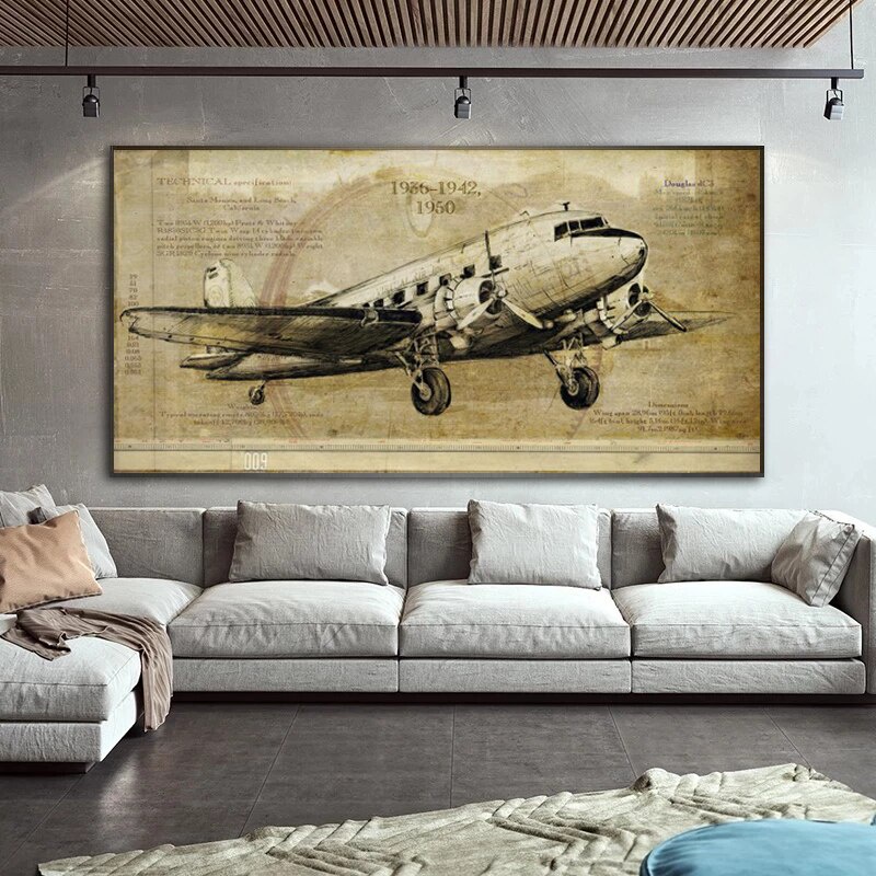 Retro Poster Vintage Airplane Canvas Painting Modern Home Decor