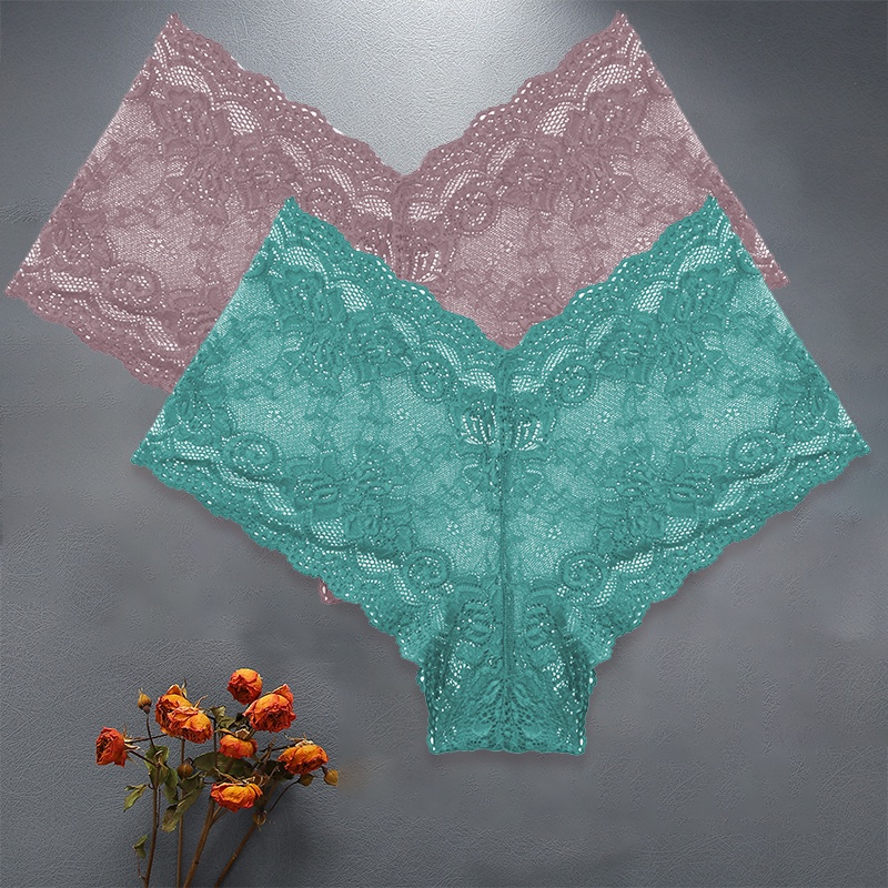 Finetoo 2 Pcs/Set High Waist Panty Women Floral Lace Brief S-Xl ...