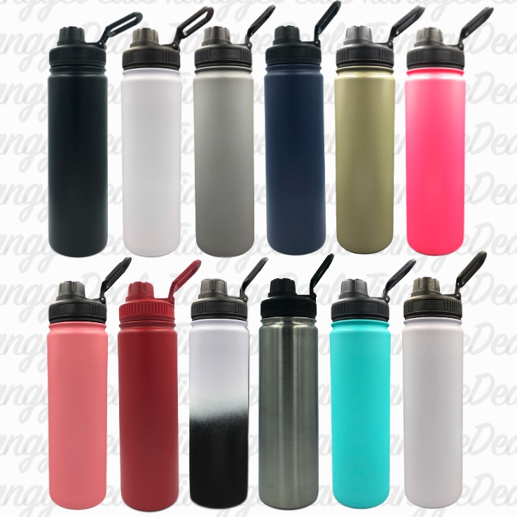 Flask Water Bottle 18oz 22oz with Regular Straw Cap Vacuum Sealed ...