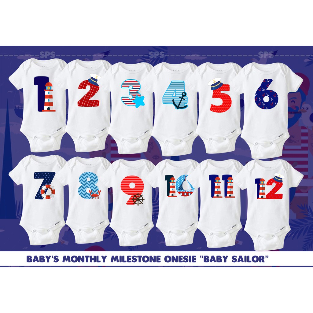 Baby Custom Monthly Onesies Baby Sailor