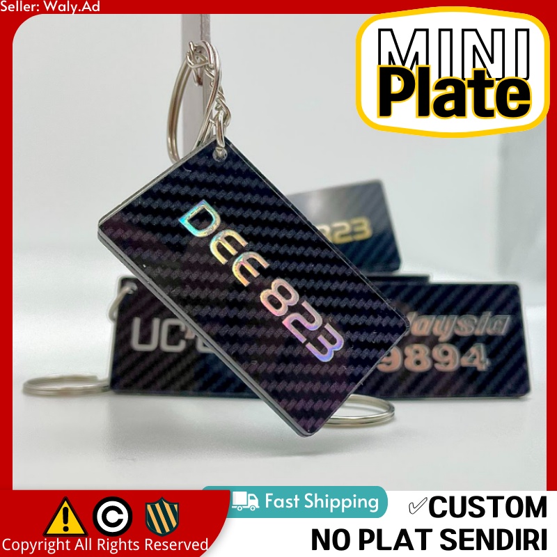 Custom Car Number Keychain Nombor Plat Kereta Carbon Kristal | Shopee ...