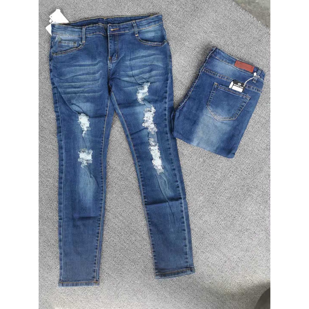 Tattered Ripped Jeans Ankle Cut Cropped Jeans Korean Petite9 | Shopee ...