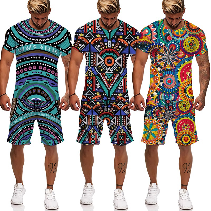 Men's African Folk Custom Dashiki 3d Pattern Graphic Print T-shirt & Shorts  Set, Men's Chic Beach Outfits, Plus Size - Temu