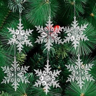 12pcs Glitter Snowflakes Set Sparkly Plastic Winter Snowflake Ornaments,  Christmas Hanging Decorations, for Wedding Birthday Home Xmas Tree Window