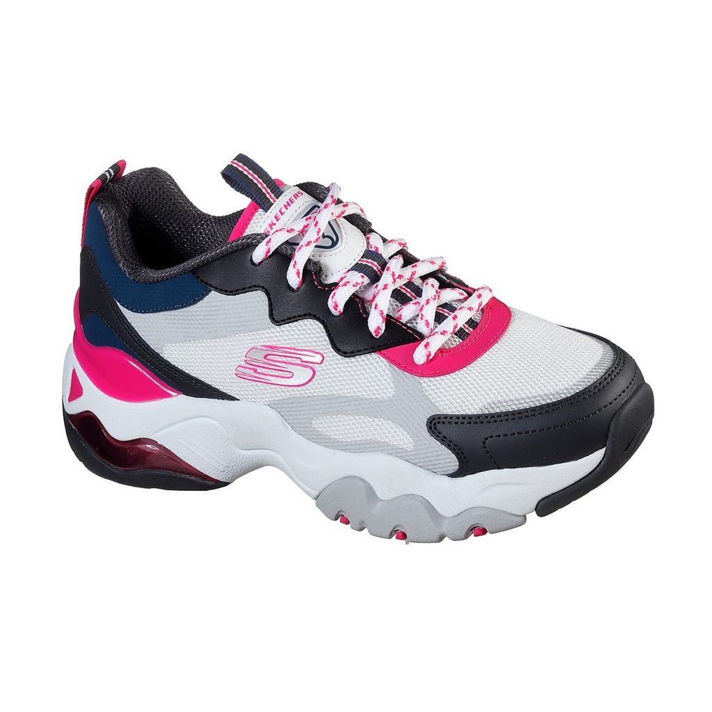 D Lites White Black Pink Leather Sneakers by Skechers