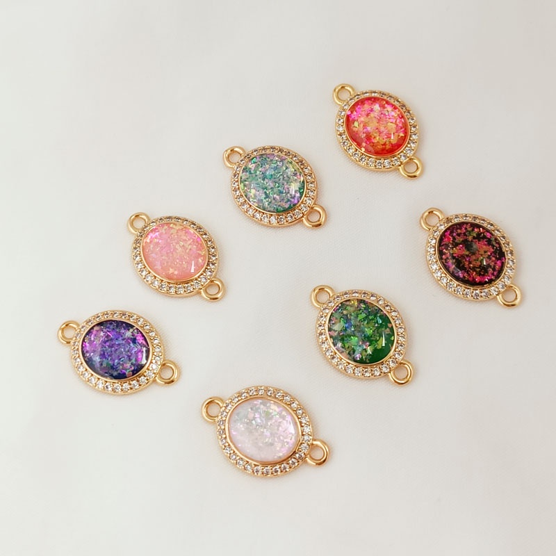 14K Copper Gold-Plated Inlaid Zircon Sticker Opal Egg Surface Oval ...