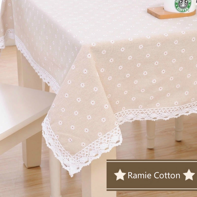 Daisy Table Cloth Fabric Art Cotton and Hemp Lace Tablecloth Tassel