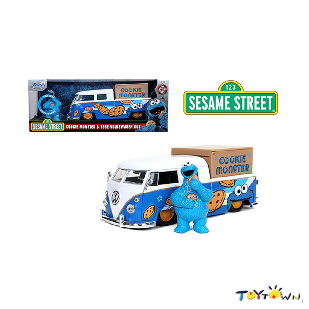 1962 Volkswagen Pickup Bus & popular Cookie Monster Figurine Sesame Street