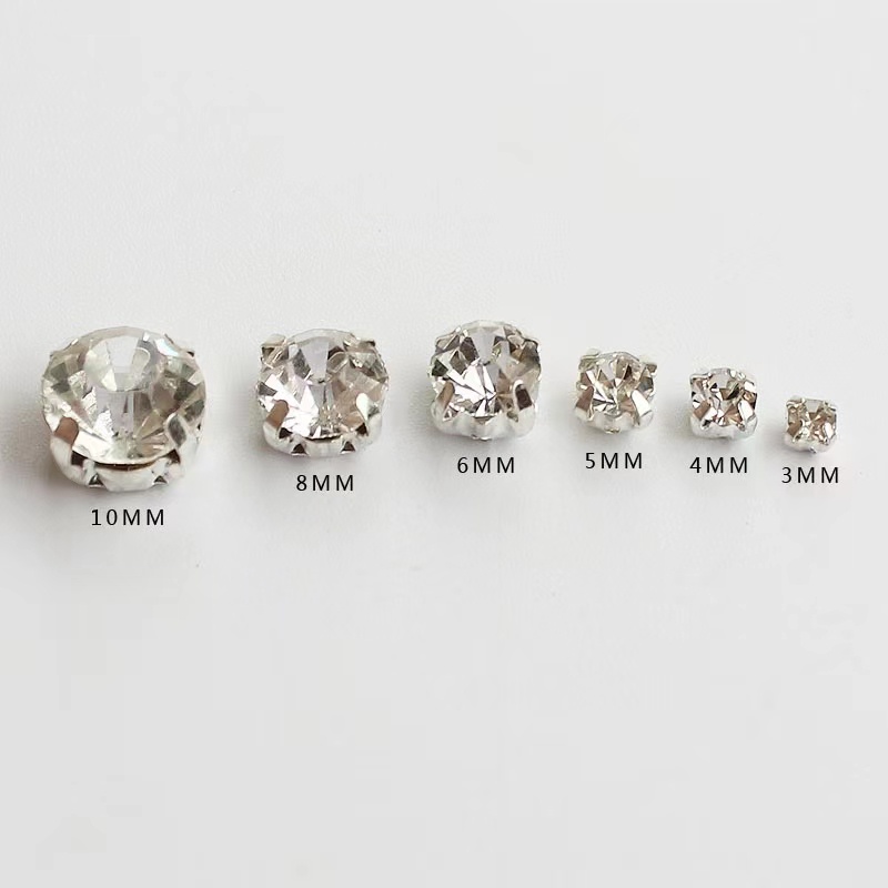 Round Hole-Stitched Rhinestone Single Claw Diamond Four-Legged White ...