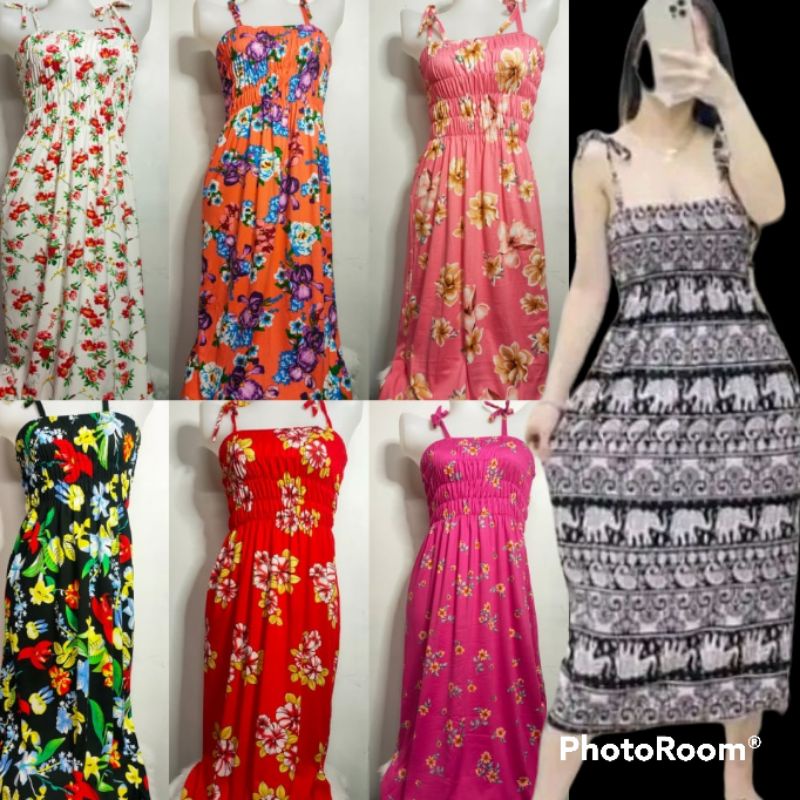 SMOCKING MAXI DRESS LONG|PAMBAHAY MATERNITY DRESS | Shopee Philippines