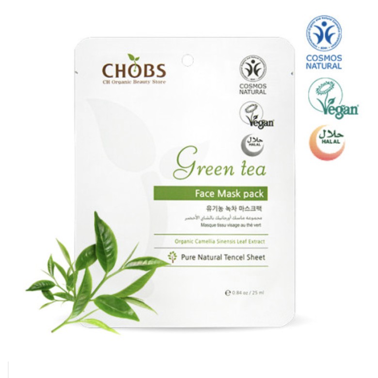 Chobs Halal Organic Green tea Facial Mask Korea Mask Sheet (1pc