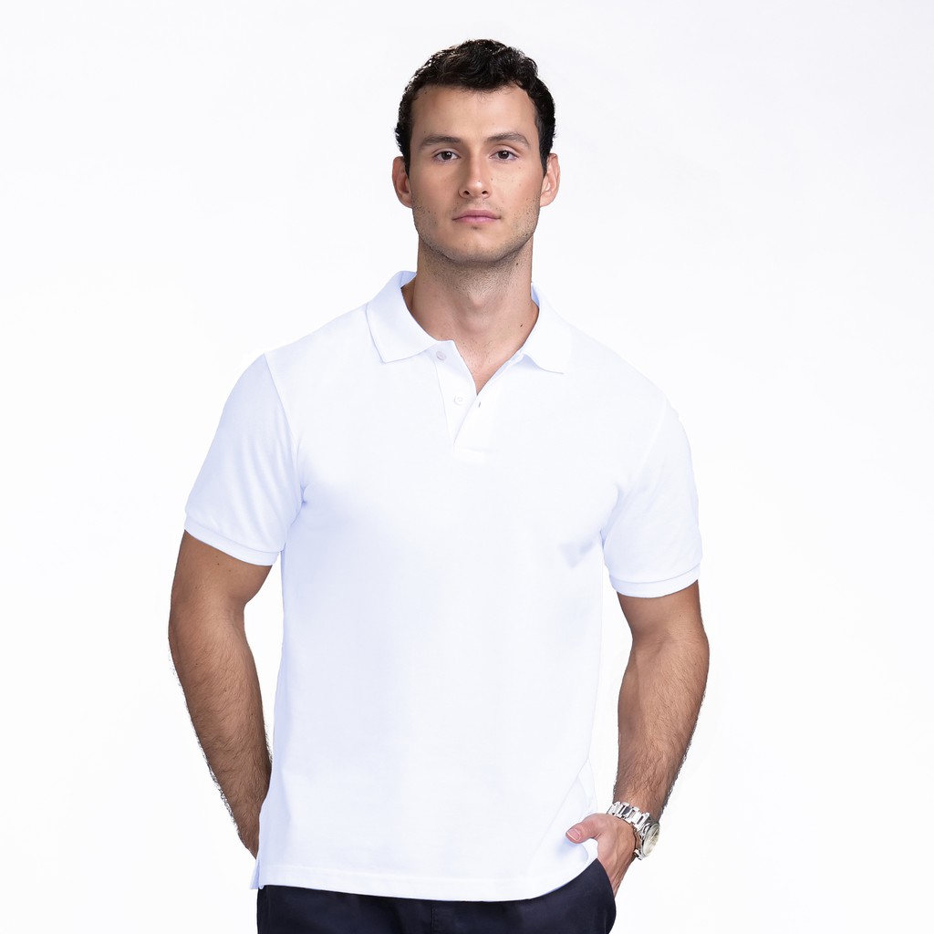 Plain white polo shirt mens sale