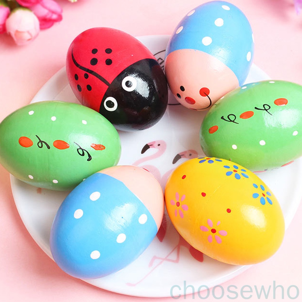 [CHOO] 6 Pcs Color Pattern Random Egg Shaker Children Wooden Maracas ...