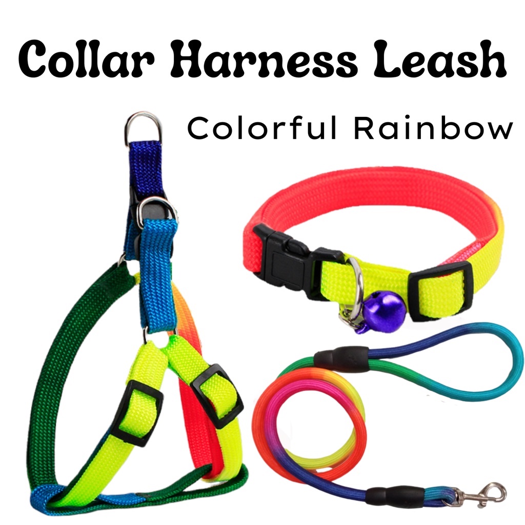 12set 3 in 1 Set Colorful Rainbow Pet Dog Collar Harness Leash Soft ...
