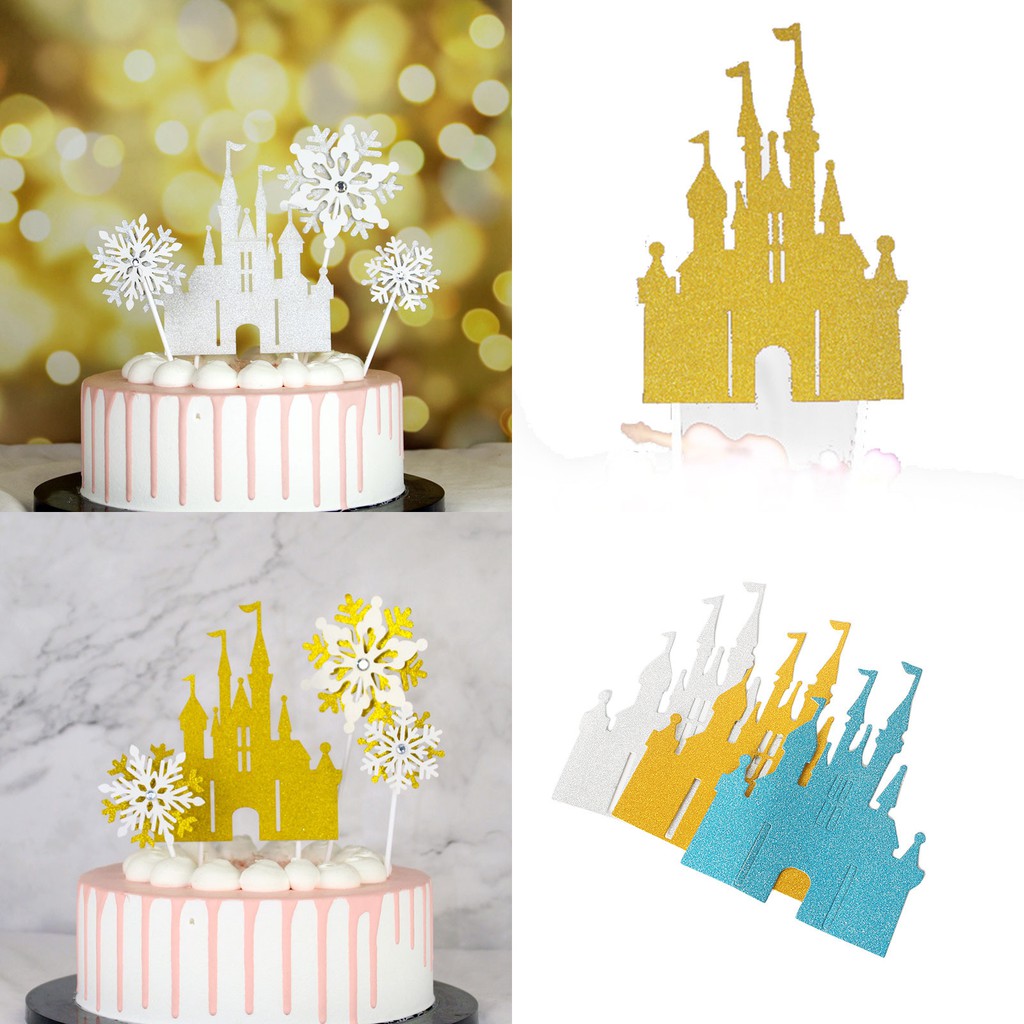 new Glitter Frozen Castle Happy Birthday Cake Topper Party Supplies ...