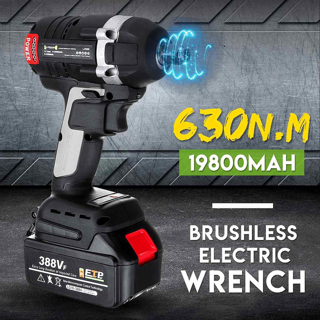 LVDIAN 388VF 630N.m Cordless Brushless Electric impact Wrench Rechargeable Li Battery lED light Socket Wrench Power Tools