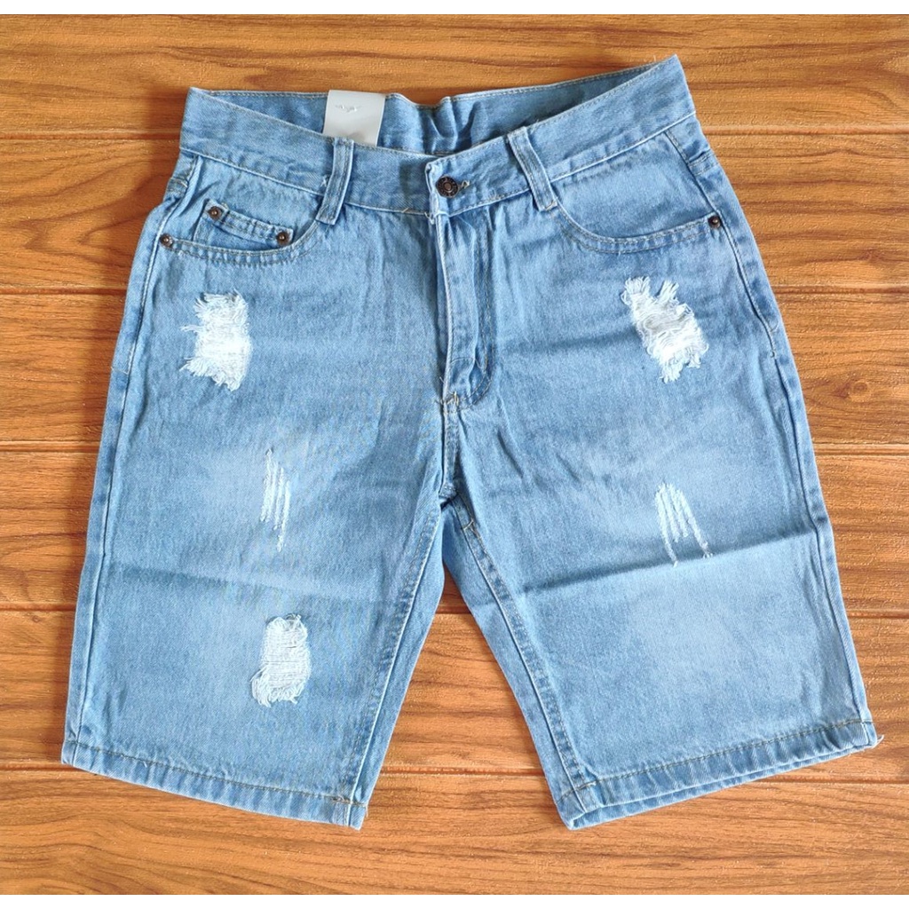 Korean Version Fashion Casual Skyblue Men's Tattered Jeans Shorts Men's ...