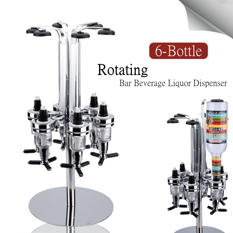 6 Bottle Rotating Bar Beverage Liquor Dispenser Holder Alcohol Drink