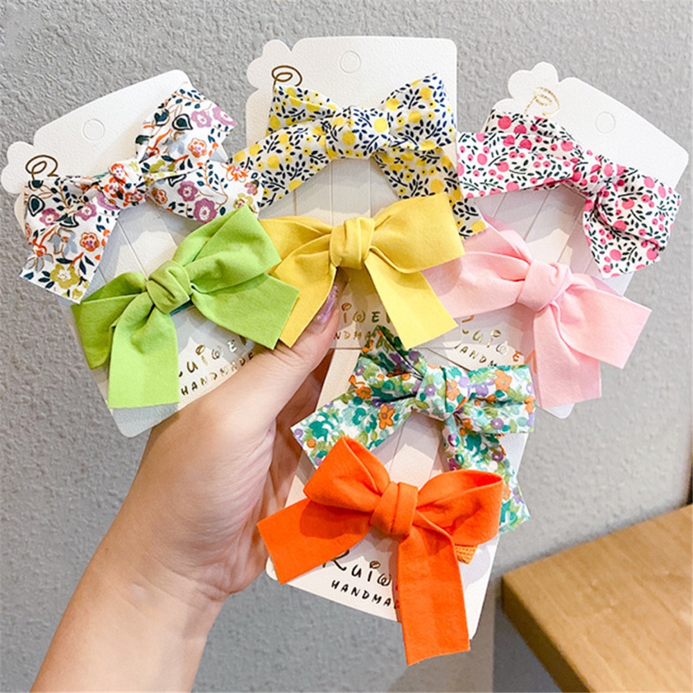 2Pcs/Set Fabric Hair Clip Sweet Style Hairpin Girls Side Clip Ladies Bow Barrettes Headwear