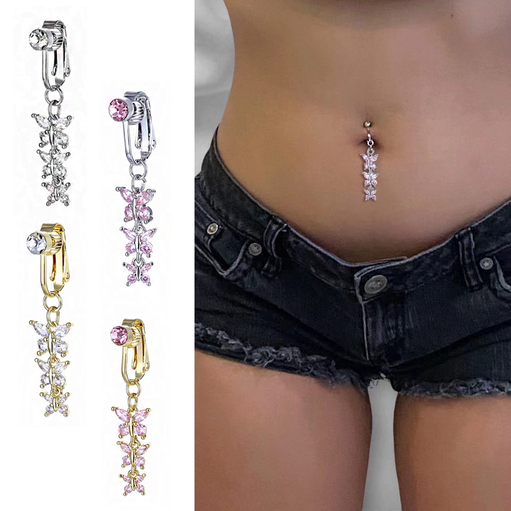 Sexy Butterfly Fake Belly Button Ring Stainless Steel Material Navel Piercing Belly Ring Shopee Philippines