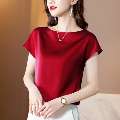 QIEQING short sleeve satin tshirt for women tops fashion loose plus ...