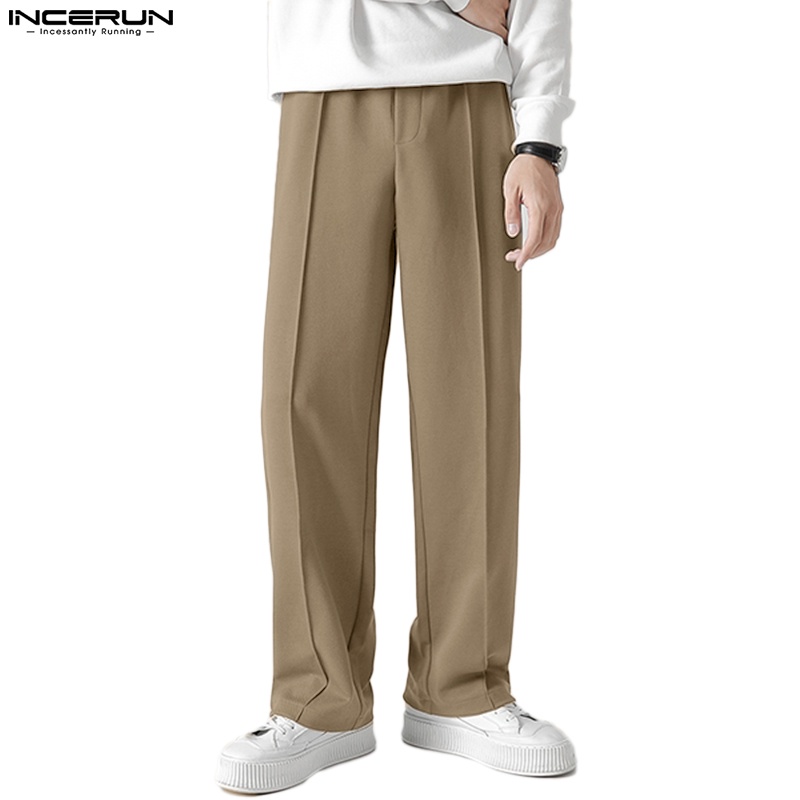 S-5XL Men High Waist Baggy Formal Pants Straight Vintage Casual