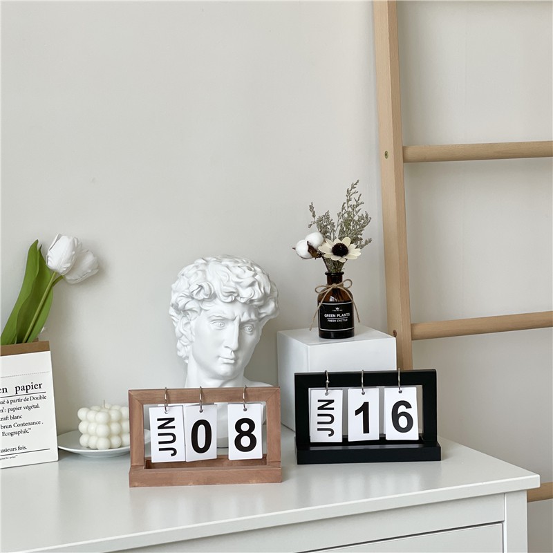 Japanese Minimalist Ins Wooden Desk Flip Calendar Deco Kalendar Turning ...