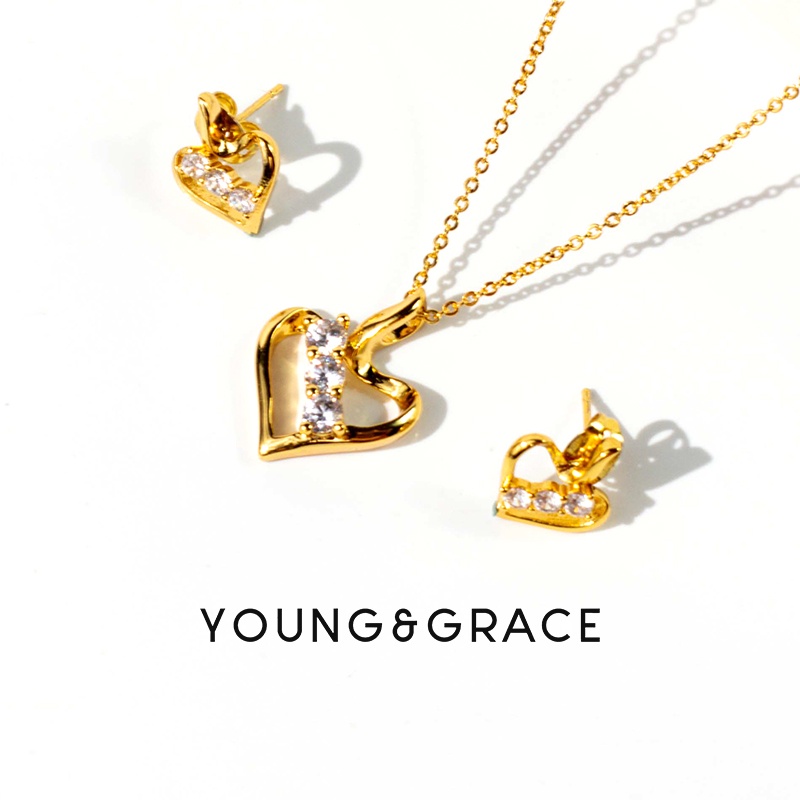 Young & Grace 24k Gold Plated Love Diamond Jewelry Set For Women