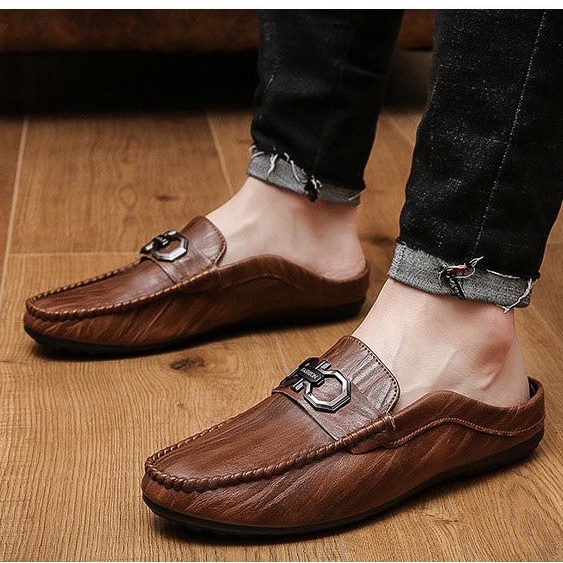 Men s open heel casual leather shoes Shopee Philippines