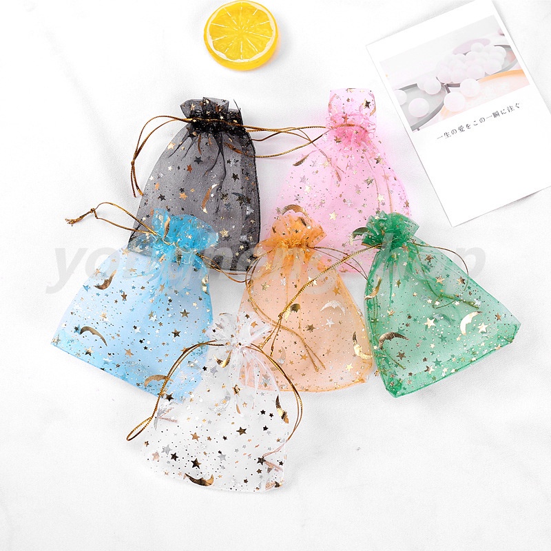 50pcs/lot Moon Star Organza Bags Drawstring Gift Bag Jewelry Wedding ...