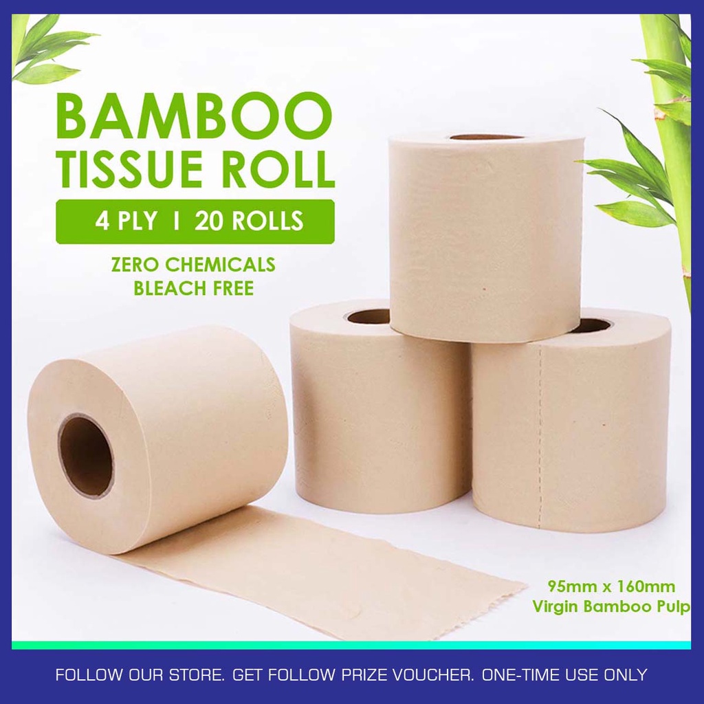 Bamboo Tissue Roll 4ply 20 Rolls 100% Bamboo Pulp Toilet Paper Chemical 