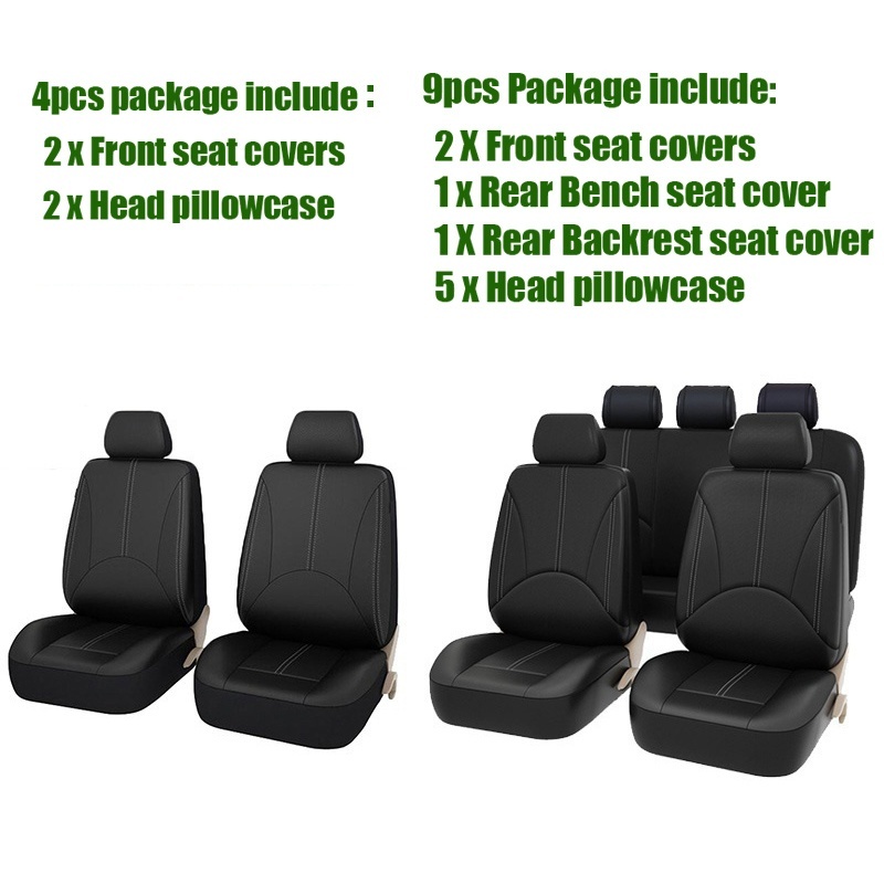 4pcs 9pcs PU Leather Universal Luxury Car Seat Cover Full Set Black Seat Protector Covers Shopee Philippines