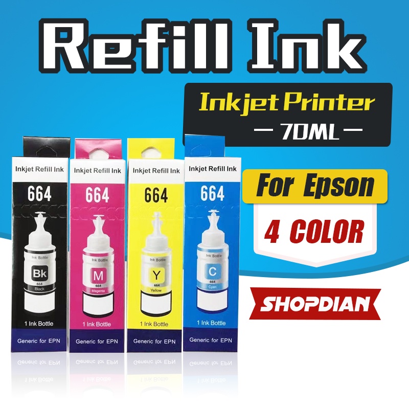 Refill Ink 664 For Epson 4color 70ml Premium Dye Ink L100l101l110l120l130 L200l201l210 3751