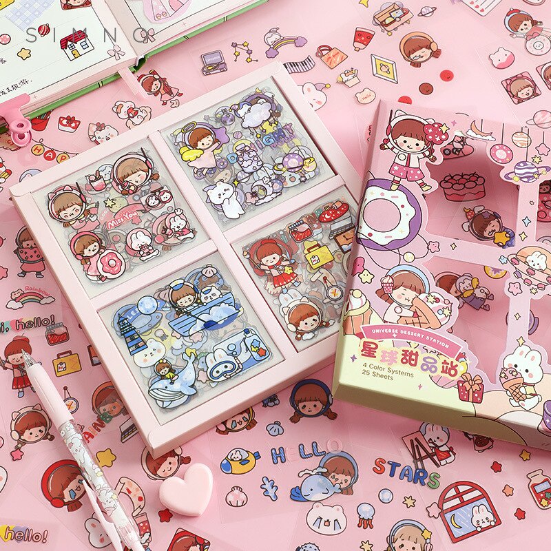 100 Sheets PET Cute Sweet Girl Cartoon Decorative Sticker Set | Shopee ...