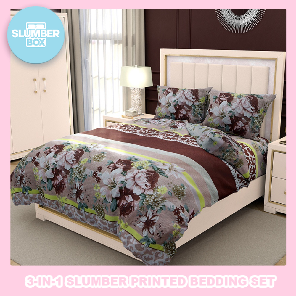 Slumber Box 3in1 Beddings Bed Sheet Home Bedsheet Set (2 Pillowcase + 1