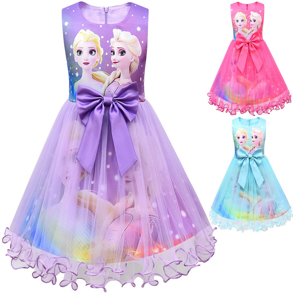 Cosplay Anna Elsa Girls Princess Dress Cute Cartoon Summer Mesh Girls ...