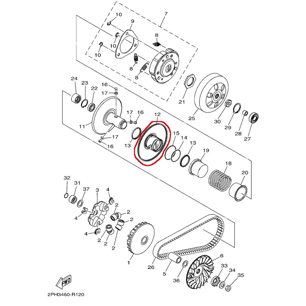 Genuine Original Yamaha Female Torque Drive (Secondary Sliding Sheave ...