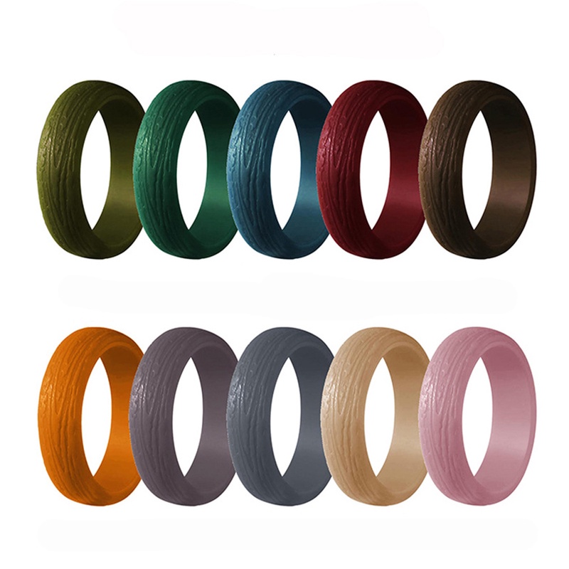5.7mm Width Tree Bark Grain Silicone Rings Rubber Finger Ring ...