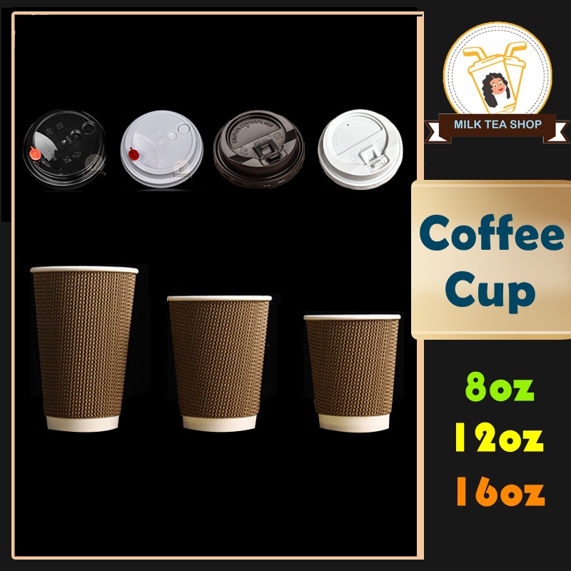 25pcs Coffee Cup Kraft Paper Rippled With Lids 8oz/12oz/16oz | Shopee ...