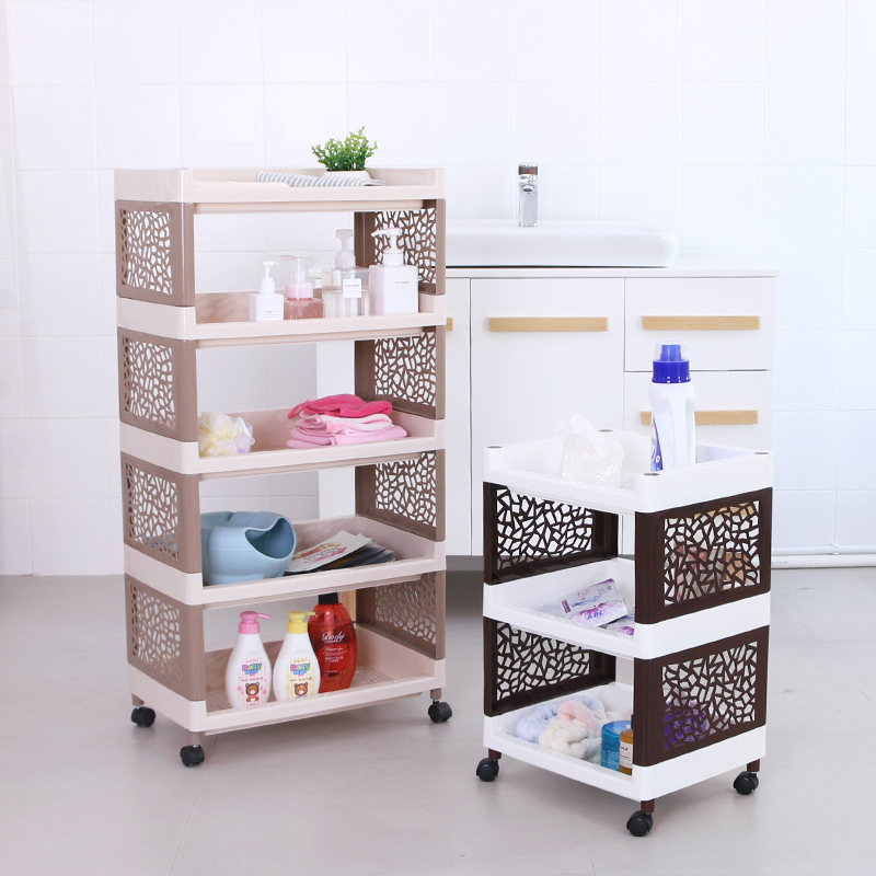 home lifeToilet multi-layer rack bathroom shelf floor belt wheel ...