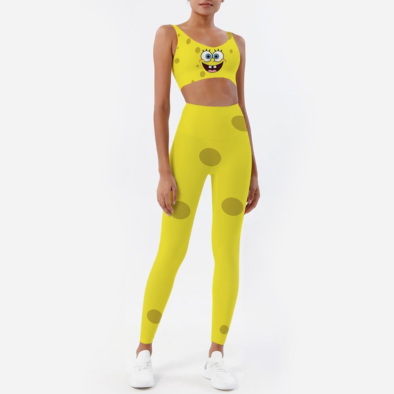 CLOOCL Anime SpongeBob Leggings 3D Print Sports Bra Casual Women Fitness  Suit