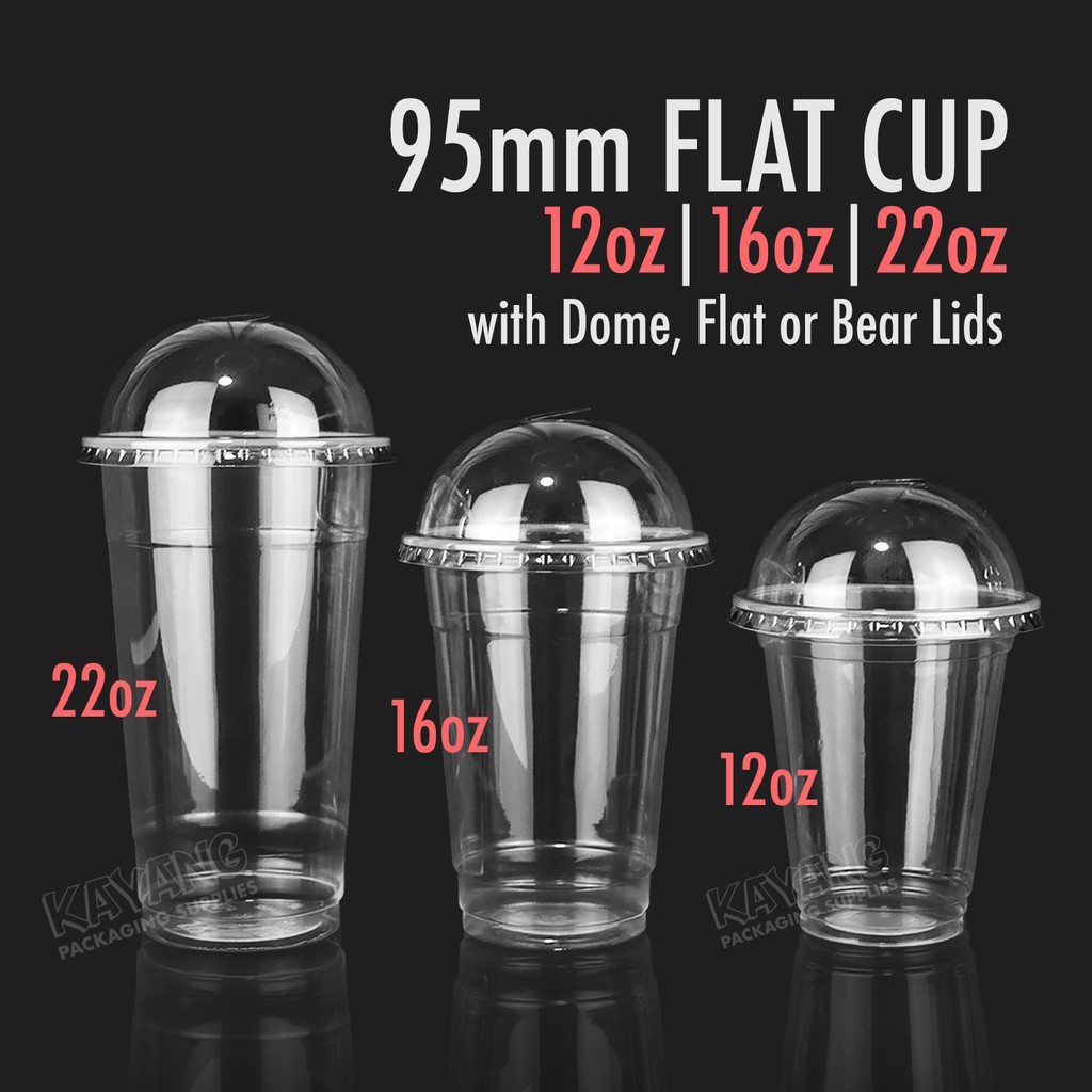 Plastic Pp Flat Cup With Lids Set 12oz 16oz 22oz 95mm For Milktea Plastic Cups Party 9671